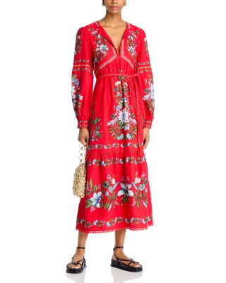 Sweet Bloom Bouquet Red Midi Dress