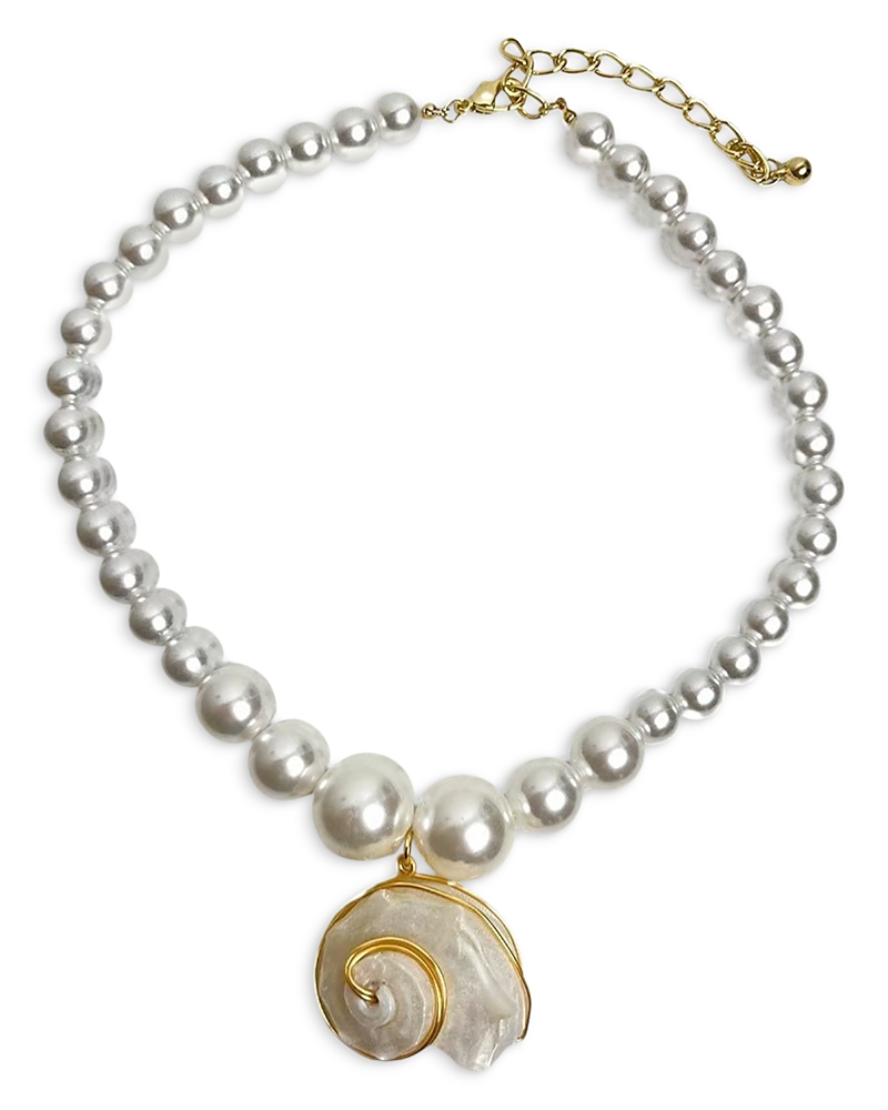 Aqua 8 Other Reasons Imitation Pearl Shell Pendant Necklace In 18k Gold Plated, 18-21 - Exclusive In Metallic