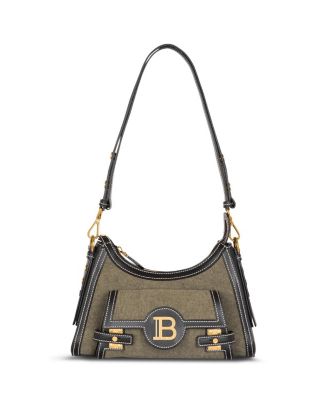 Balmain - Women's B-Buzz Hobo Bag in Leather and Canvas