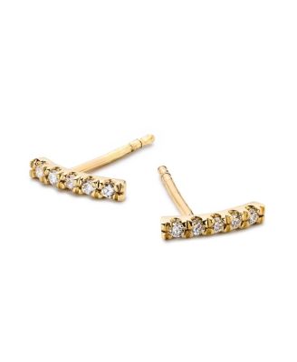  Gold Pave Lab-Grown Diamond Bar Stud Earrings