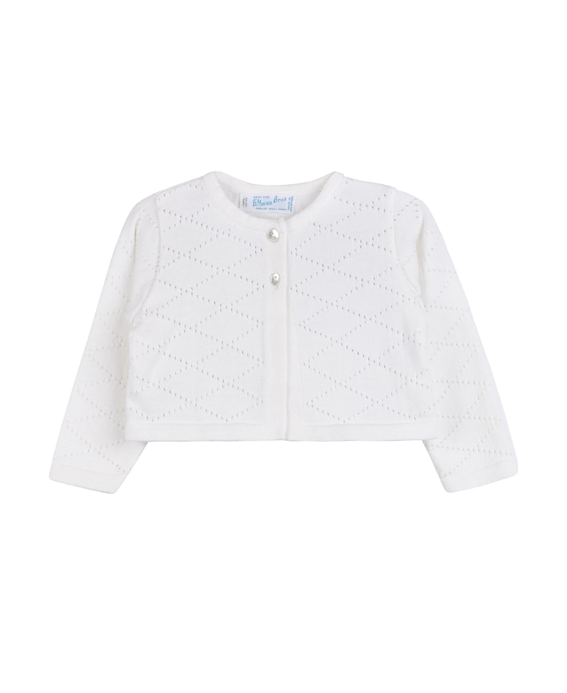 Feltman Brothers Girls' Diamond Pointelle Cropped Cardigan - Baby In Ivory