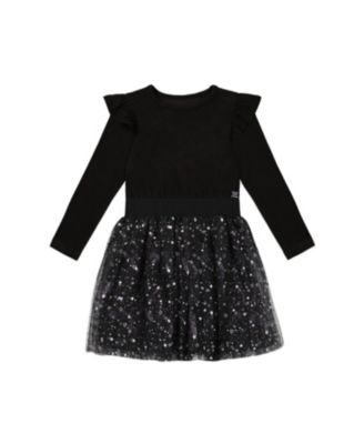Deux par Deux - Girls' Long Sleeve Dress with Glittering Tulle Skirt - Big Kid
