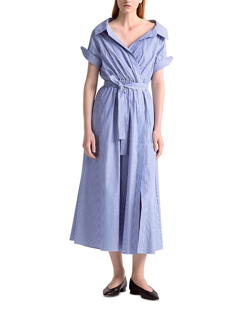 ALTUZARRA LYDIA STRIPED TIE WAIST MIDI DRESS