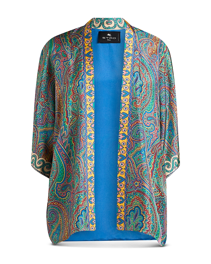 Shop Etro Silk Open Jacket In Green Print