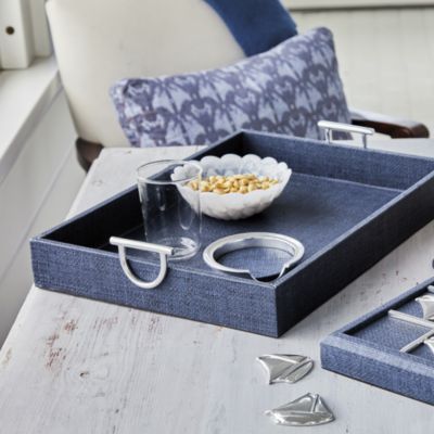 Faux Grasscloth Tray with Metal Handles