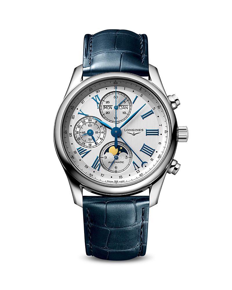 Longines Master Chronograph, 40mm In Silver/blue