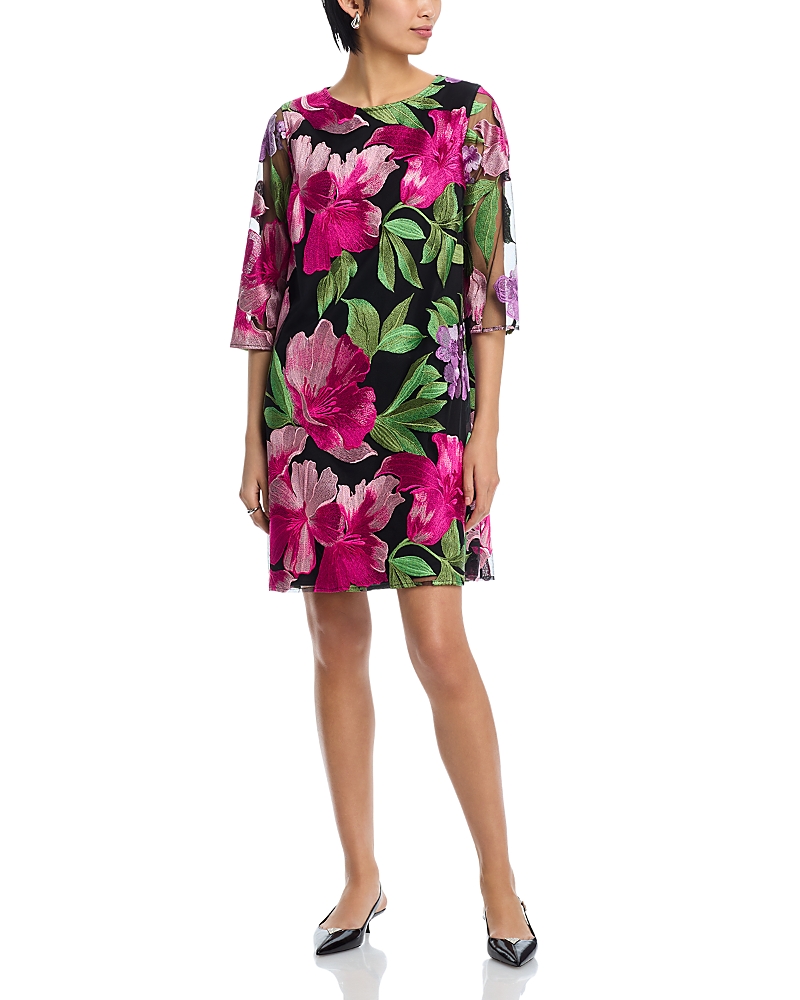 Shop Caroline Rose Gianna Floral Print Shift Dress In Black/ivory