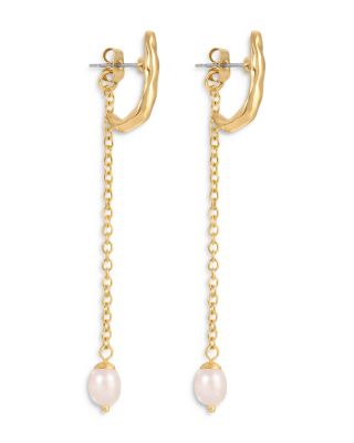 Lux Cultured Freshwater Pearl Linear Drop Earrings in 18K Gold Plated