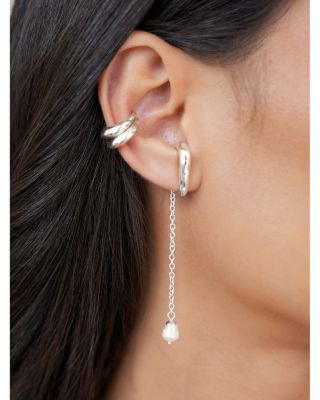 Linear Lux Silver Plated Freshwater Pearl Drop Earrings, 2.9"L