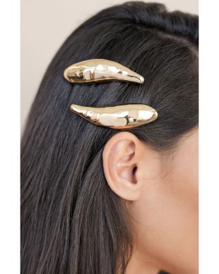Liquid Lux Hair Barrettes in Gold Tone, Set of 2