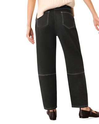 Contrast Stitch Barrel Leg Jeans in Black/White