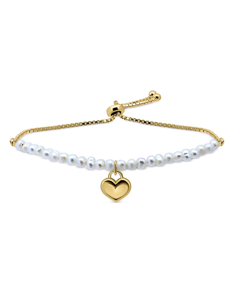 Shop Aqua Gold Plate Cultured Freshwater Pearl Heart Drop Charm Bolo Bracelet - Exclusive In Gold/pearl