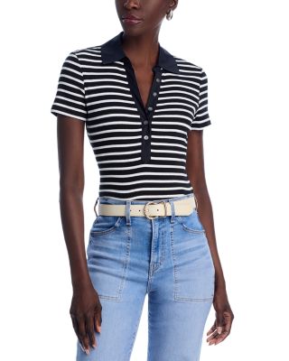 Veronica Beard Button-fastening Striped-pattern T-shirt In Blue