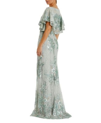 Bell Sleeve Floral Embellished Gown
