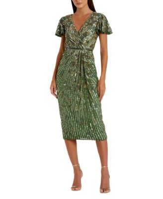 Mac Duggal - Embellished Faux Wrap Flutter Sleeve Dress
