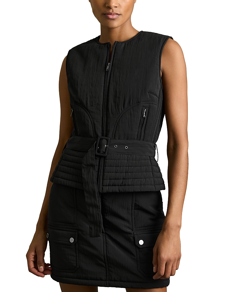 Reiss Quilted Zip Front Vest In Black