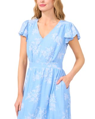 V Neck Flutter Sleeve Maxi Dress