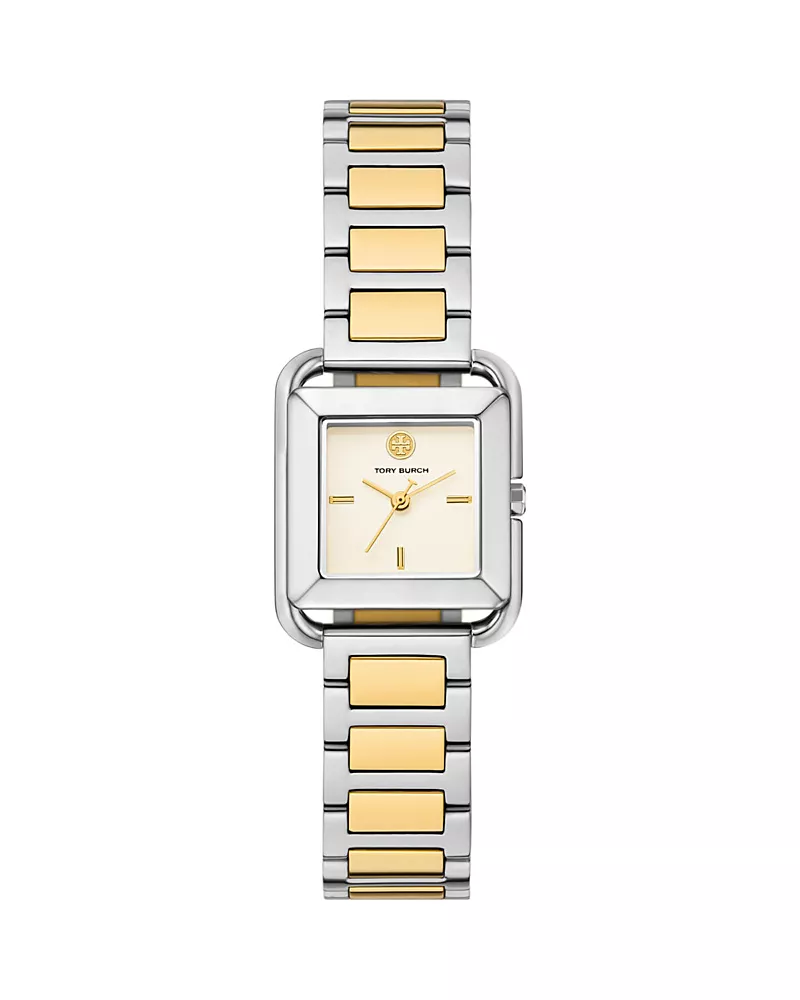 Tory Burch The Kira Square Three Hand Stainless Steel Watch, 24mm x 24mm