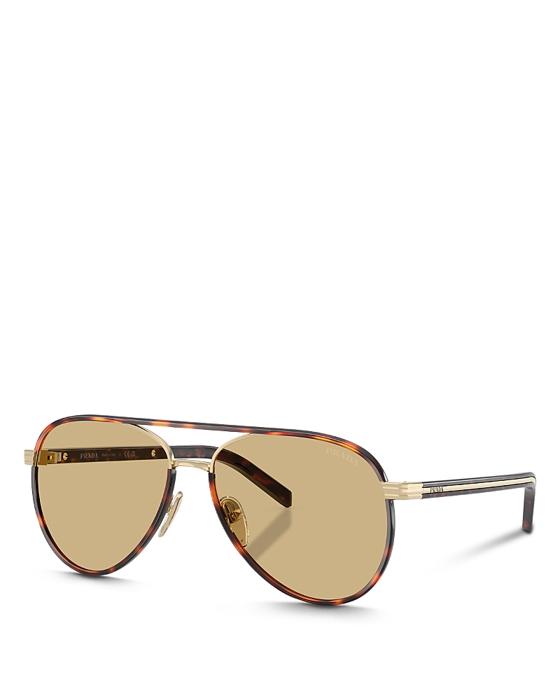 Prada Pr B57s Aviator Steel Sunglasses In Pale Gold