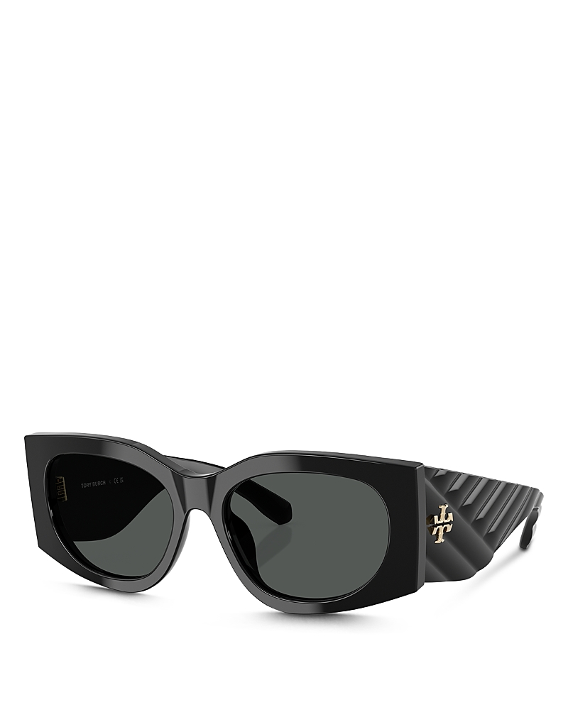 Tory Burch Ty7221u Rectangular Sunglasses, 56mm In Black