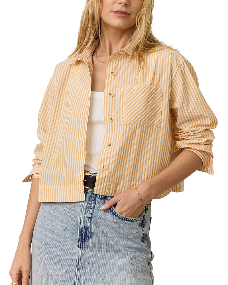 Marine Layer Stripe Boxy Crop Shirt In Marigold