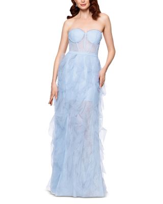Strapless Lace Tulle Ruffle Gown - Exclusive