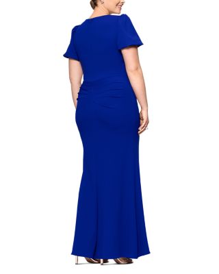 Plus Long Scuba Crepe V Neck Gown