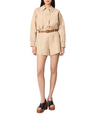Maje - Linen and Cotton Bomber Jacket & Dart Shorts