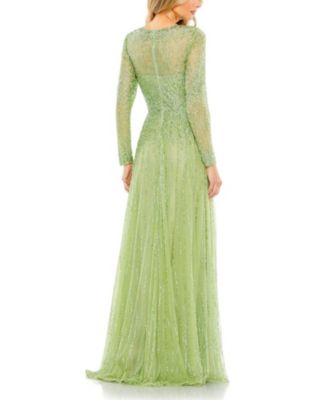 Sequined Illusion High neck Long Sleeve Gown