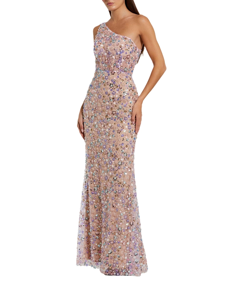 Mac Duggal Floral Embellished One Shoulder Gown