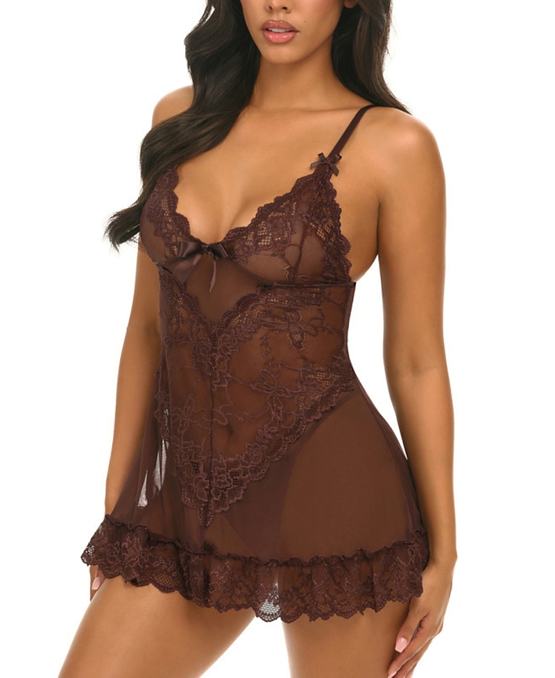 OH LA LA CHERI VALENTINE SOFT CUP LACE BABYDOLL WITH BOWS AND G-STRING PANTY