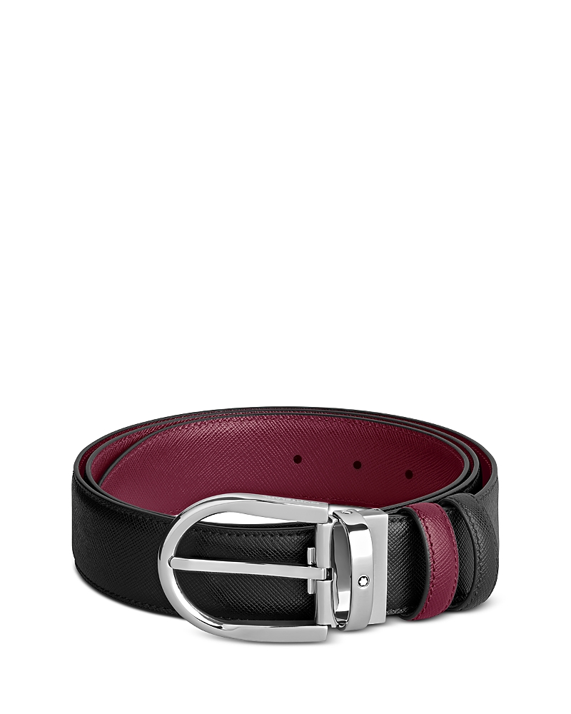 Montblanc Horseshoe Buckle Black/cassis 35mm Reversible Leather Belt In Purple
