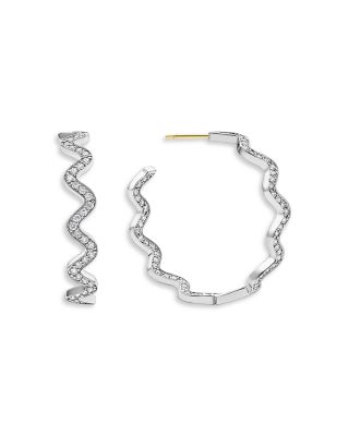 LAGOS Sterling Silver Caviar Spark Diamond Wavy Medium Hoop Earrings