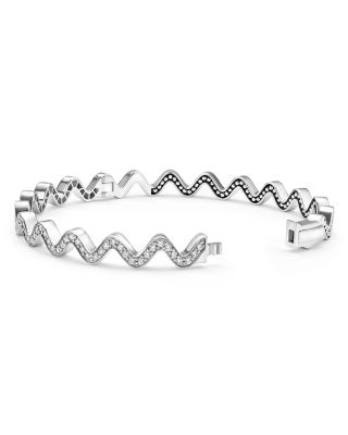 Sterling Silver Caviar Spark Diamond Wavy Bangle Bracelet