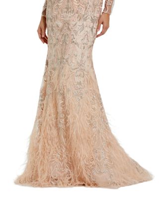 Embroidered Illusion Long Sleeve Trumpet Gown