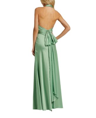 Mac Duggal Ruched Halter Neck Tie Back Satin Gown