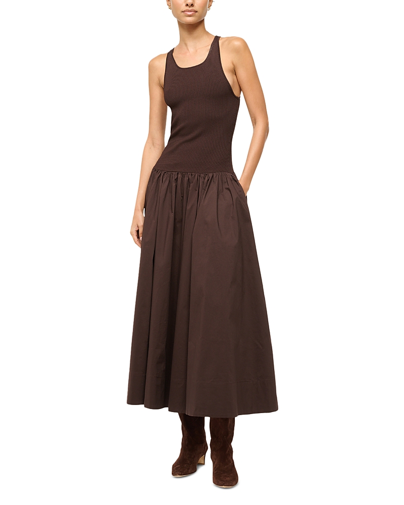 Shop Staud Yamila Mixed Media Dress In Earth
