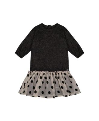 Deux par Deux - Girls' Bi-Material Long Sleeve Dress with Frill - Little Kid