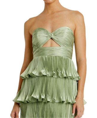 Pleated Charmeuse Strapless Tiered Ruffle Gown
