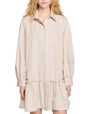 Sandro - Rhinestone Striped Shirt Dress
