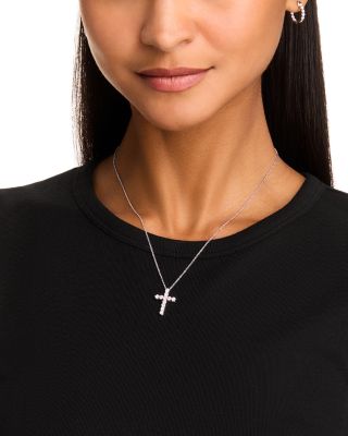 Diamond Cross Pendant Necklace in 14K White Gold, 1.0 tcw