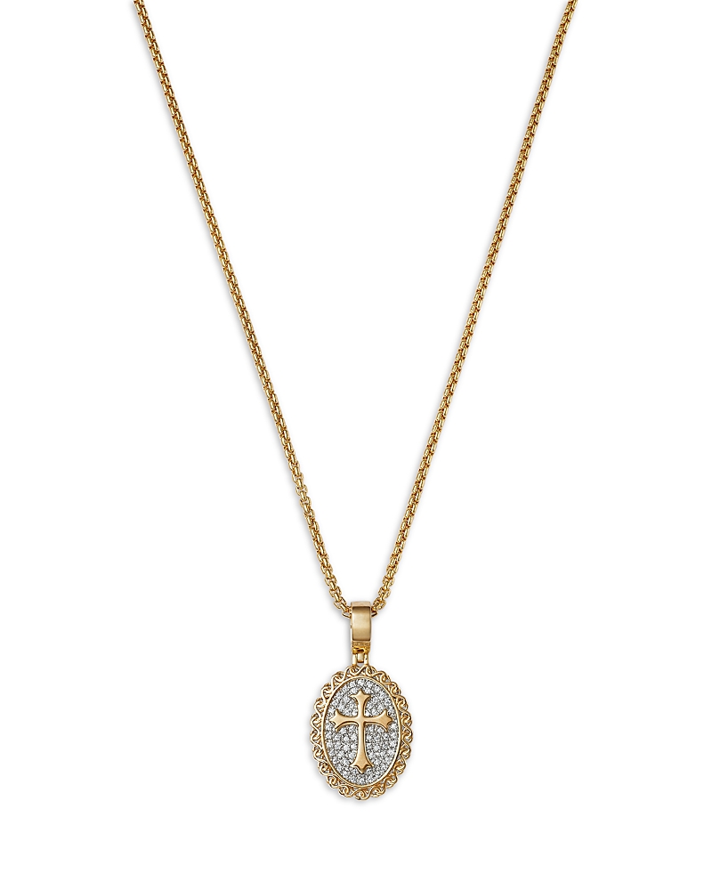 Bloomingdale's Fine Collection Men's Diamond Cross Medallion Pendant Necklace In 14k Gold, 0.25 Ct. T. W. In Gold