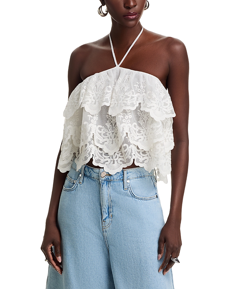 AQUA TIERED FLORAL LACE TOP - EXCLUSIVE