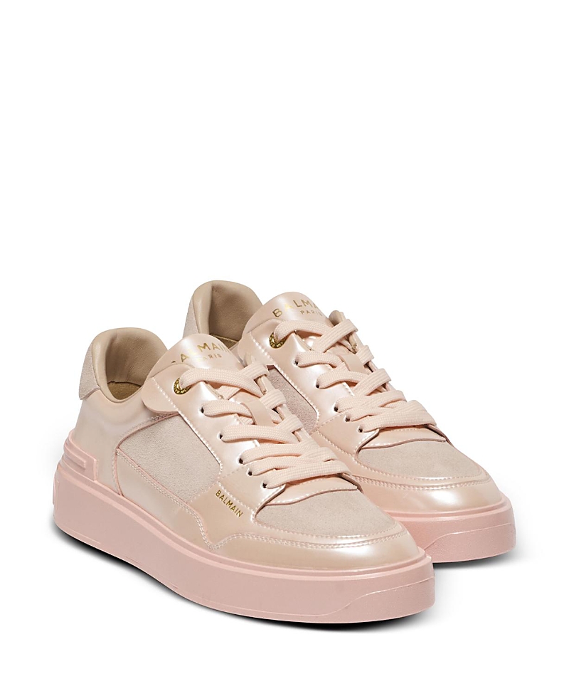 Balmain B Court Sneakers In Rose-pink Suede And Leather In Pink