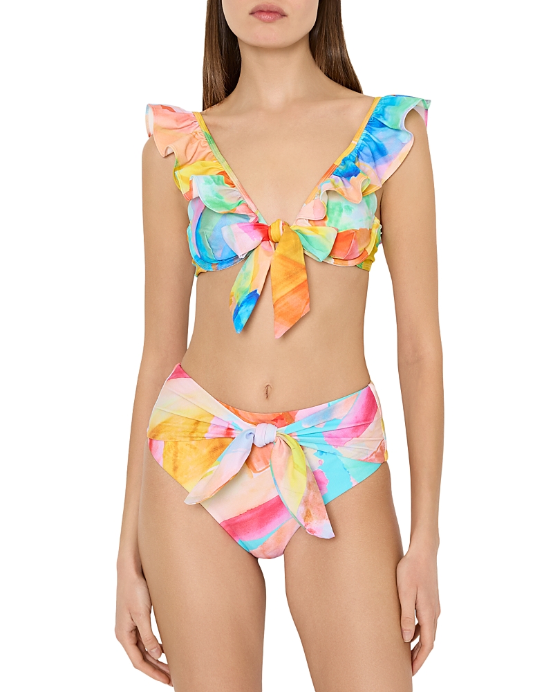 Milly Cabana Watercolor Paint Stroke Ruffle Bikini Top In Multi