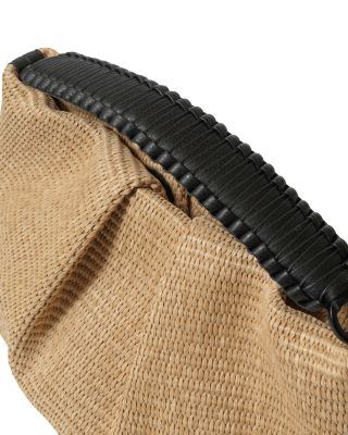 Maxi Pleated Clutch Black Leather & Straw