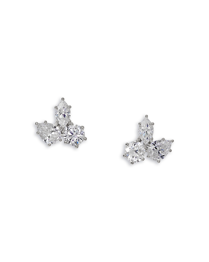 Shop Nadri Btrx Mixed Cubic Zirconia Cluster Stud Earrings In Rhodium Plated In Silver
