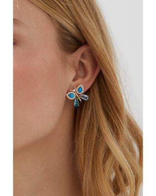 Blue Lagoon Mixed Stone Butterfly Stud Earrings in 18K Gold Plated
