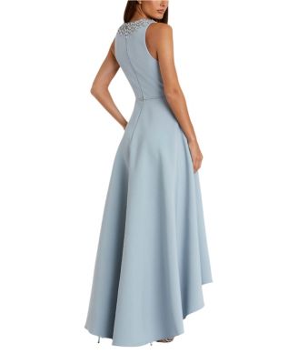  Crepe Embellished Neck High Low Gown