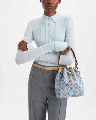 T Monogram Denim Small Bucket Bag